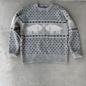 Vintage Pendleton Wool Sweater Men's S Buffalo Bison Crewneck Gray